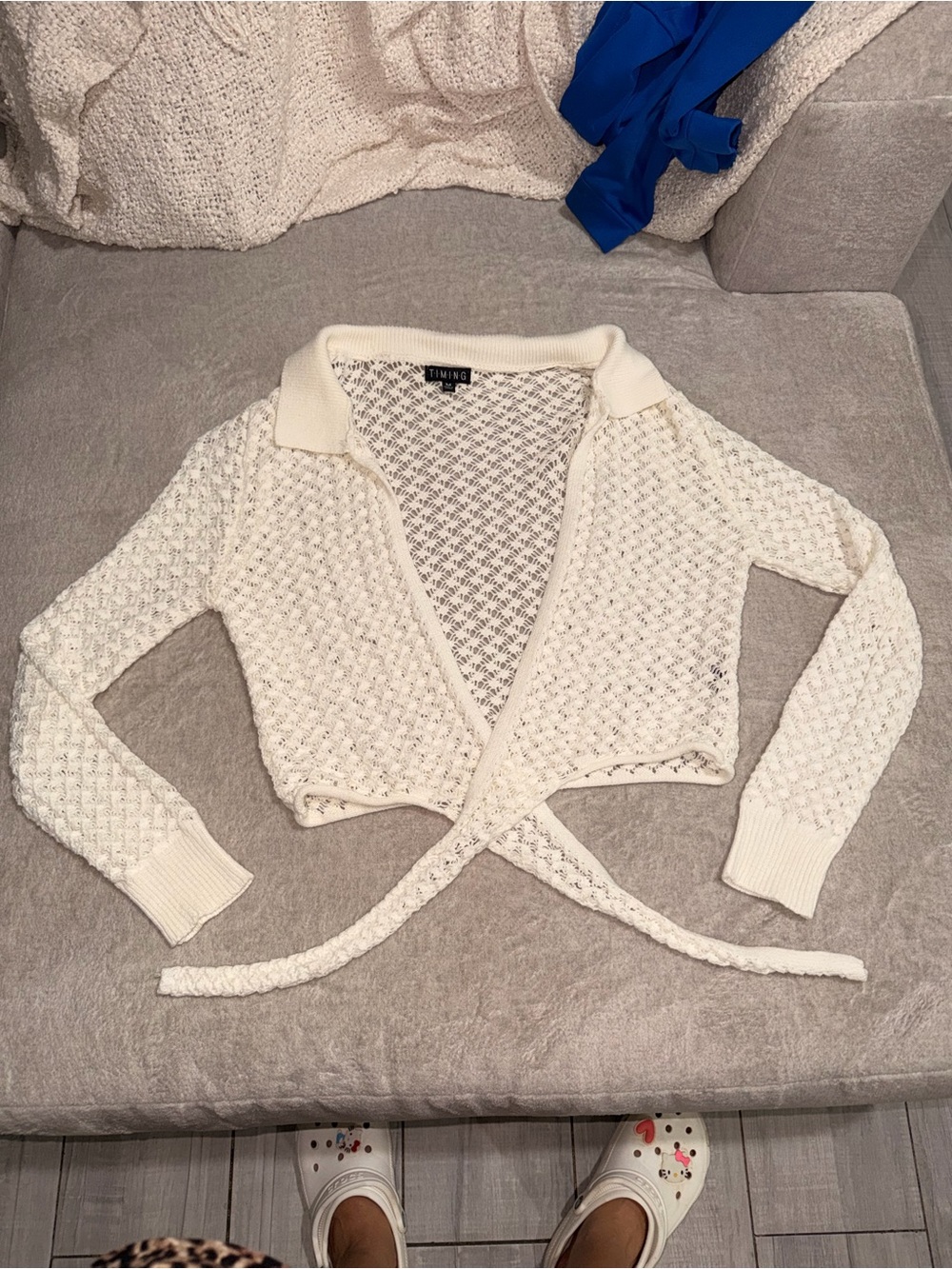 Ing Cream Open-Knit Wrap Cardigan